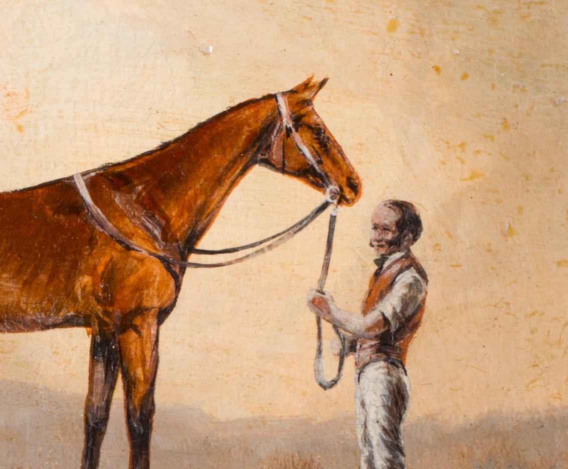 Jockeys and their mount (set of 4 miniature oil paintings of jockeys and horses) 7