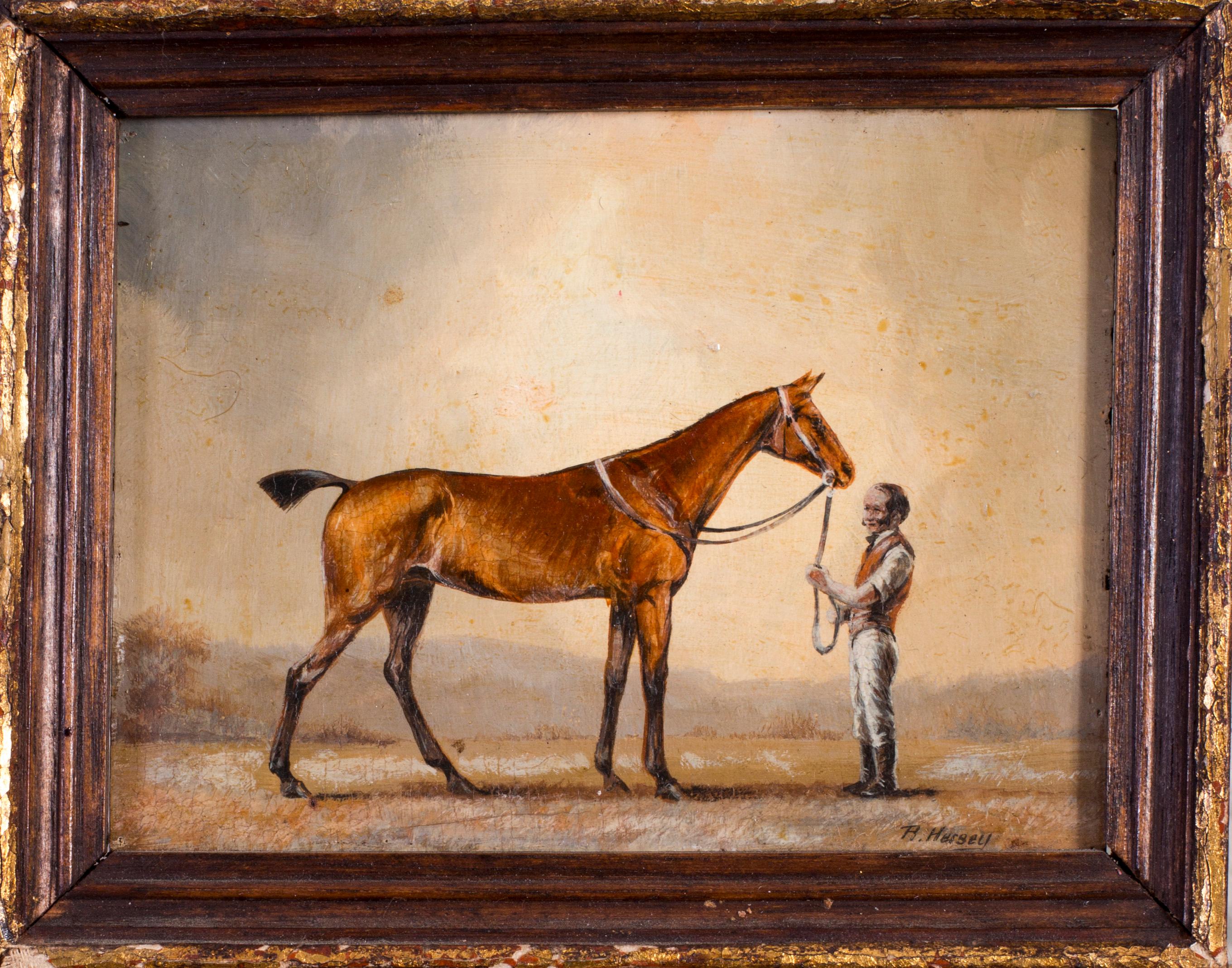 Jockeys and their mount (set of 4 miniature oil paintings of jockeys and horses) 8