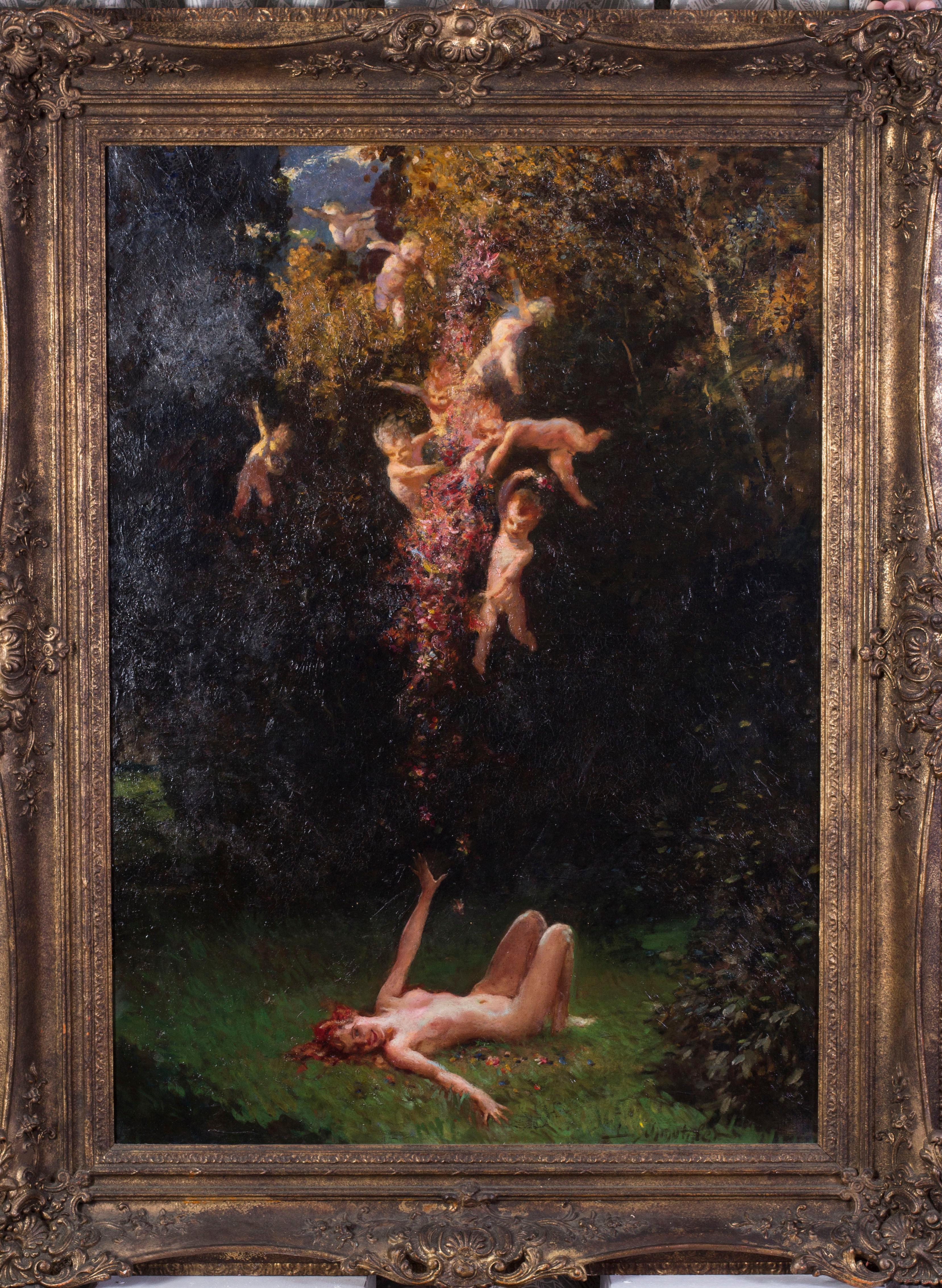 German, 19th Century oil painting of A Summer dream by Shmutzler - Painting by Leopold Schmutzler
