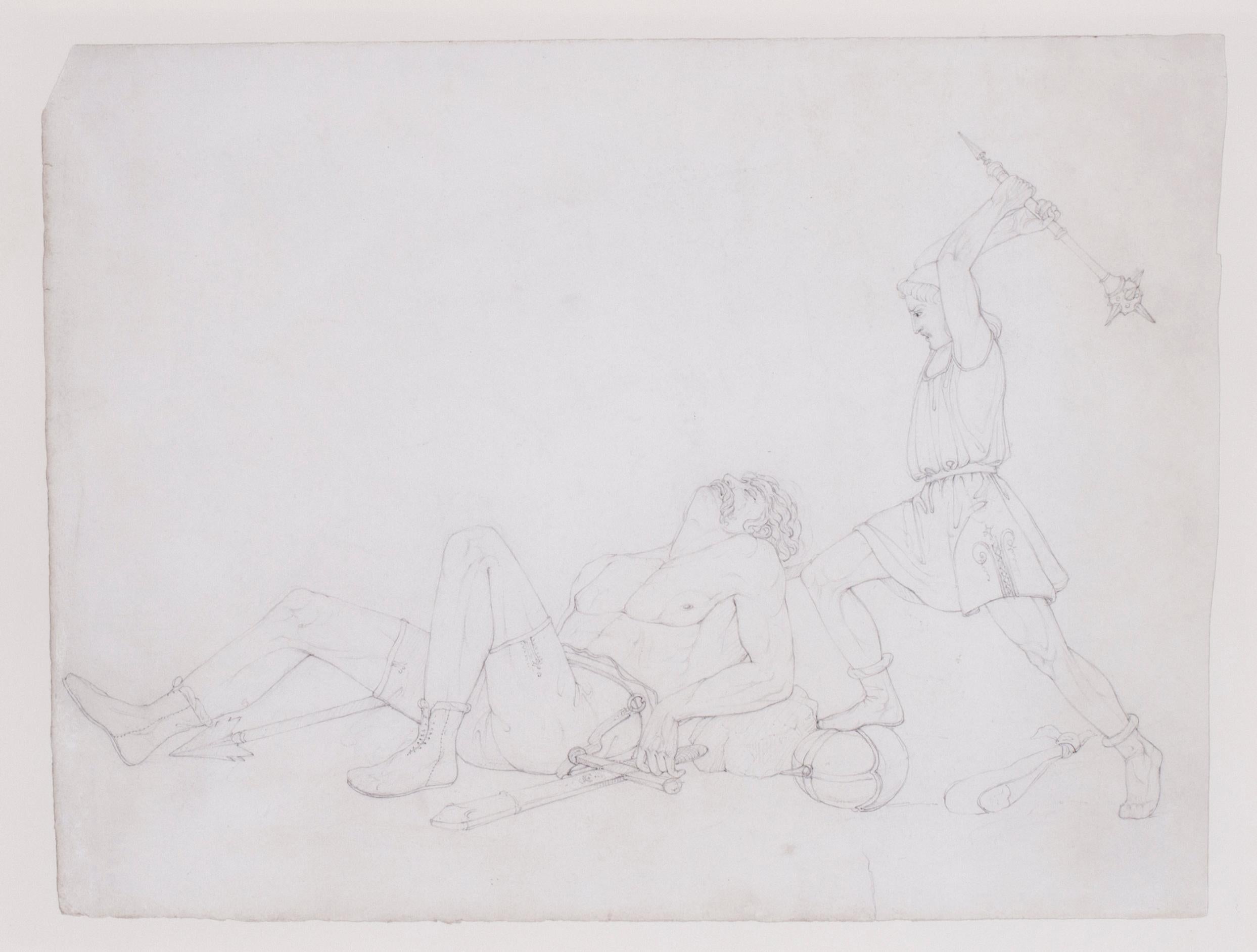 Frederic Leighton Figurative Art - Study of a warrior slaying a sleeping giant