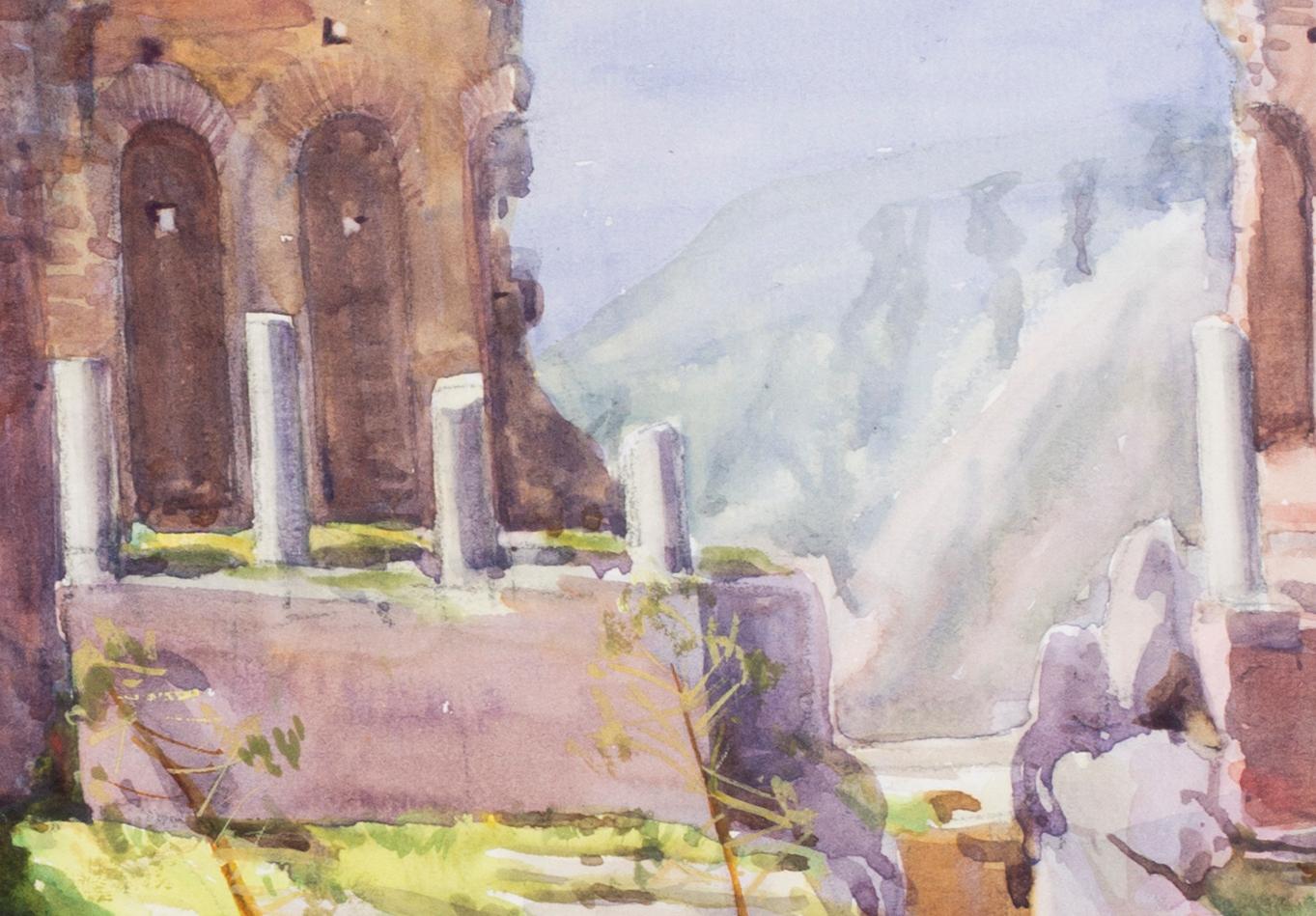 British, 20th Century watercolour of the Amphitheatre, Taormina, Sicily, Italy - Beige Landscape Art by Gwen Dorrien Smith