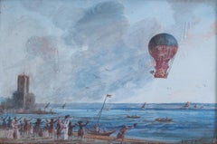 A very early and rare watercolour documenting the first Aero Montgolfiere flight