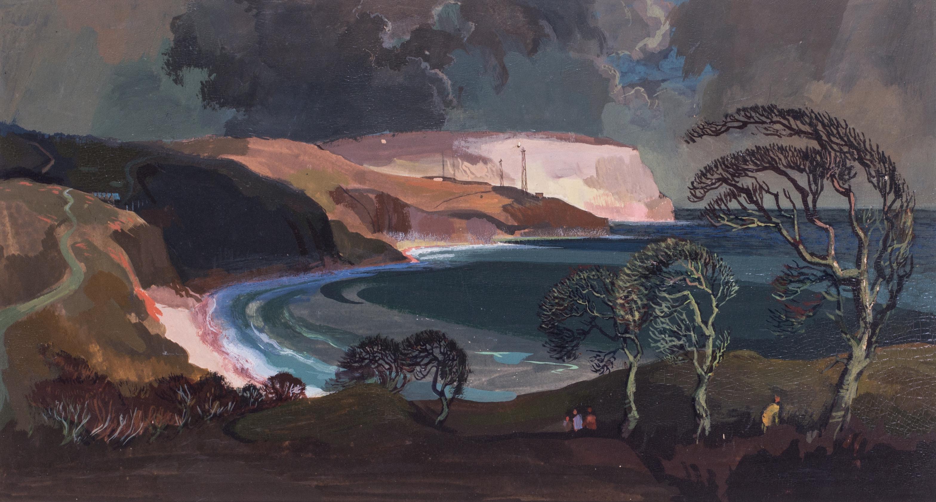 Britisches Gemälde des britischen 20. Jahrhunderts mit einer stimmungsvollen Meereslandschaft des maritimen Künstlers Trenaman Back (Grau), Landscape Art, von Robert Trenaman Back 