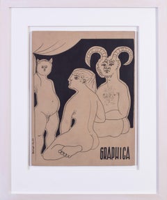 Vintage Original mid 20th Century French drawing by Expressionist Morot-Sir 'Graphica'