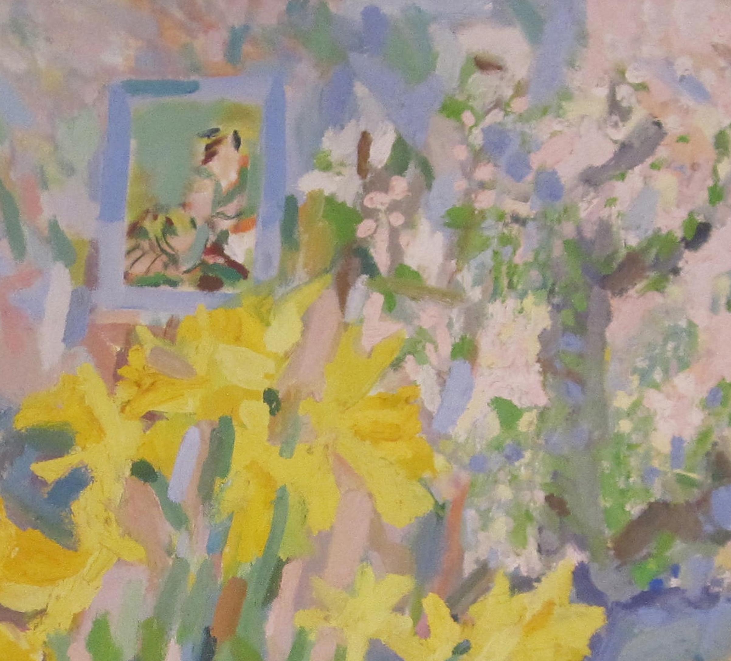 British Contemporary oil painting of Daffodils by artist Rosie Montford 1