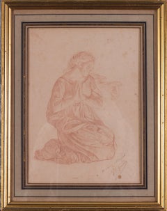 French, 19th Century drawing of a Lady in prayer by Jean-Leon Gerome