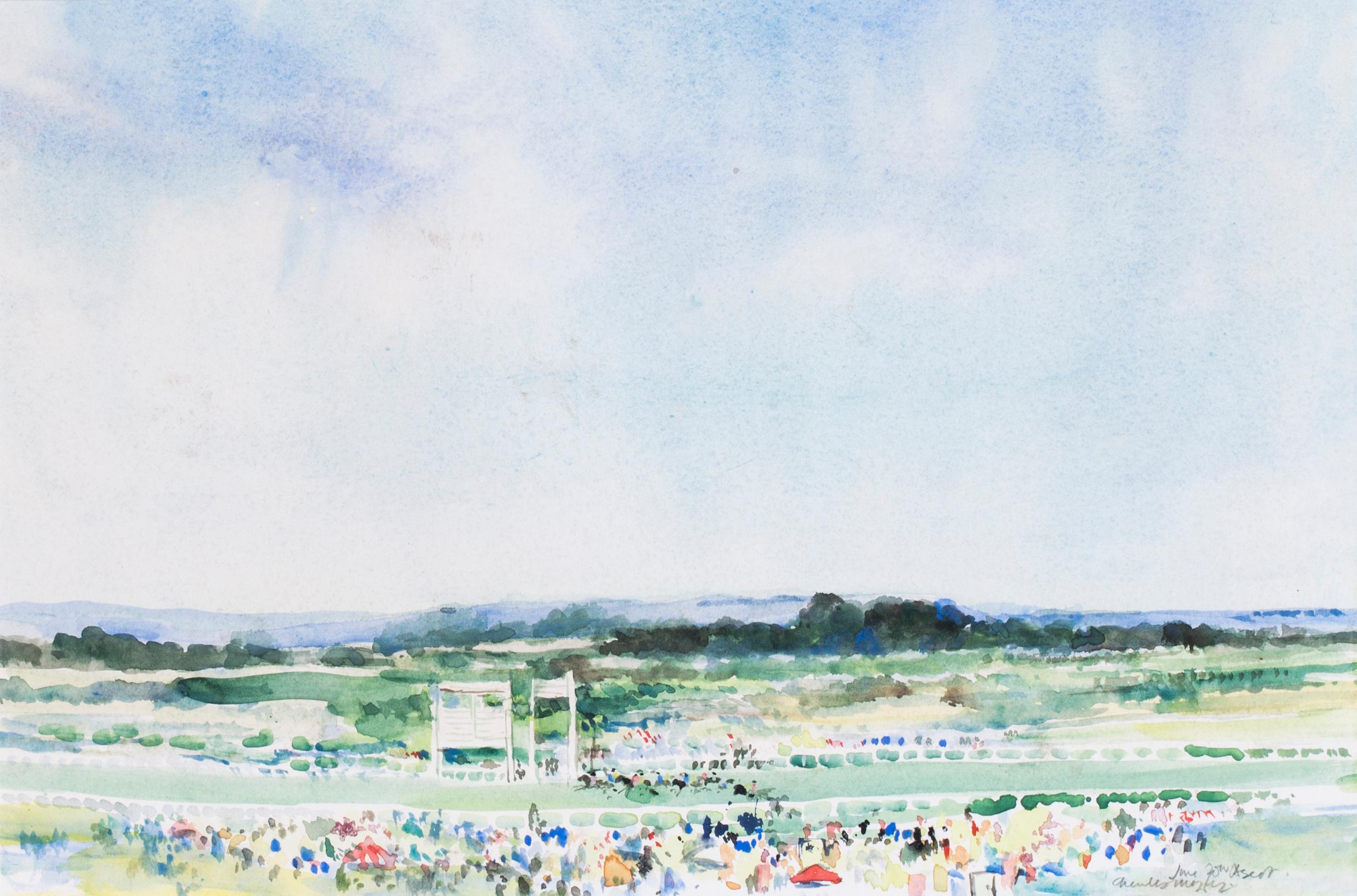 Ascot Racecourse, British 20th Century watercolour by Charles Mozley - Art by Charles Mozley 