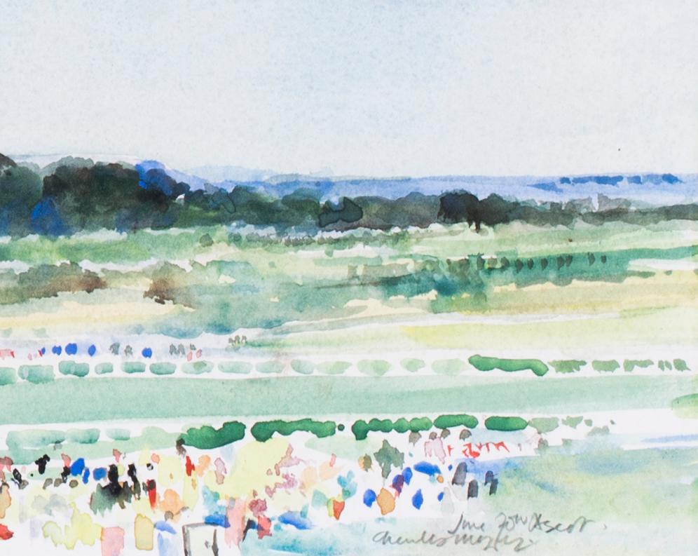 Ascot Racecourse, British 20th Century watercolour by Charles Mozley - Impressionist Art by Charles Mozley 