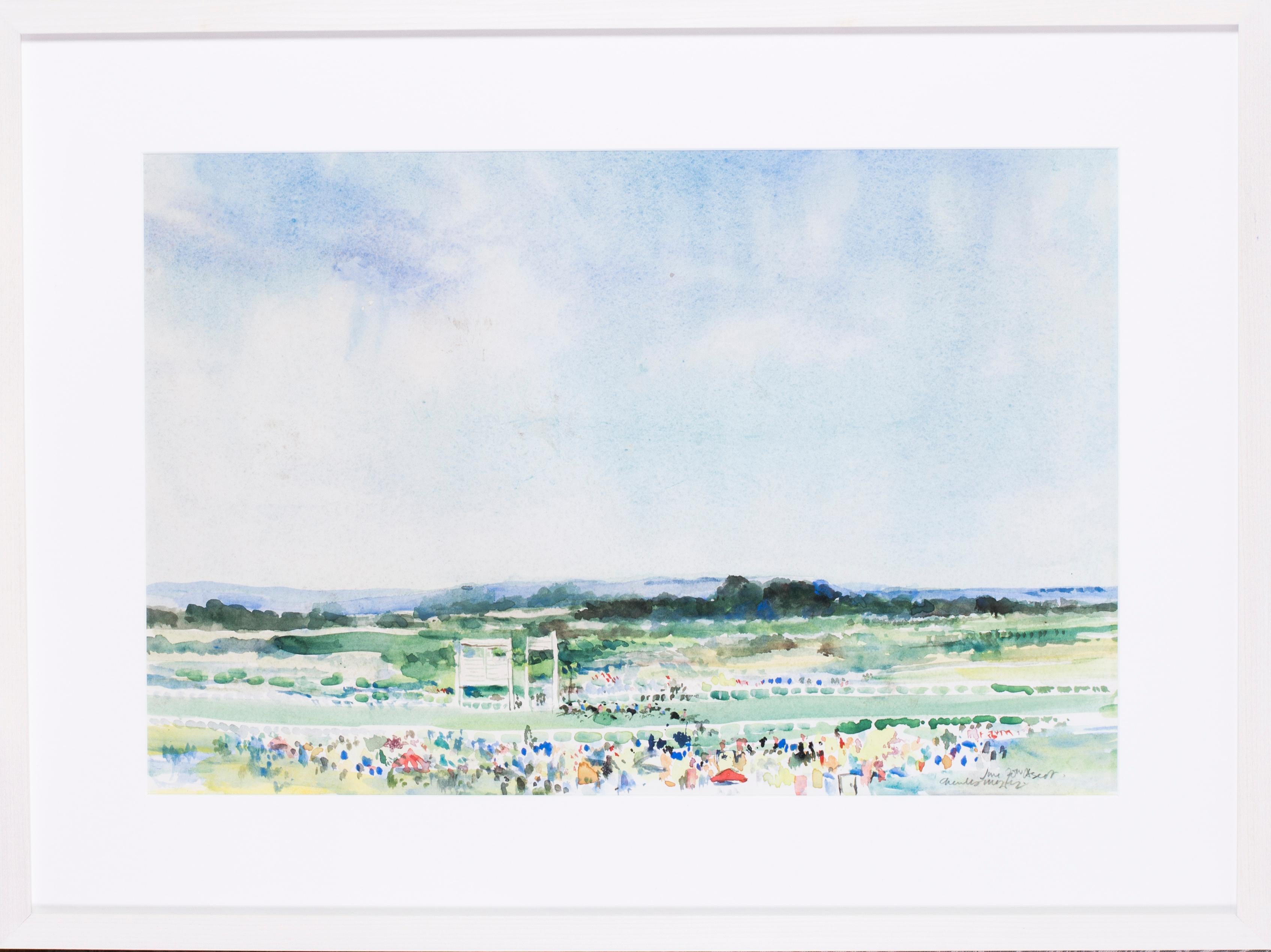Charles Mozley  Landscape Art - Ascot Racecourse, British 20th Century watercolour by Charles Mozley
