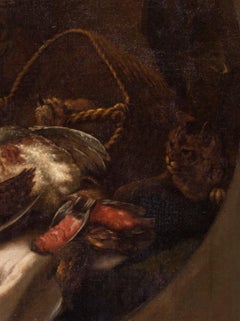 19th Century French oil painting, still life of game and fruit