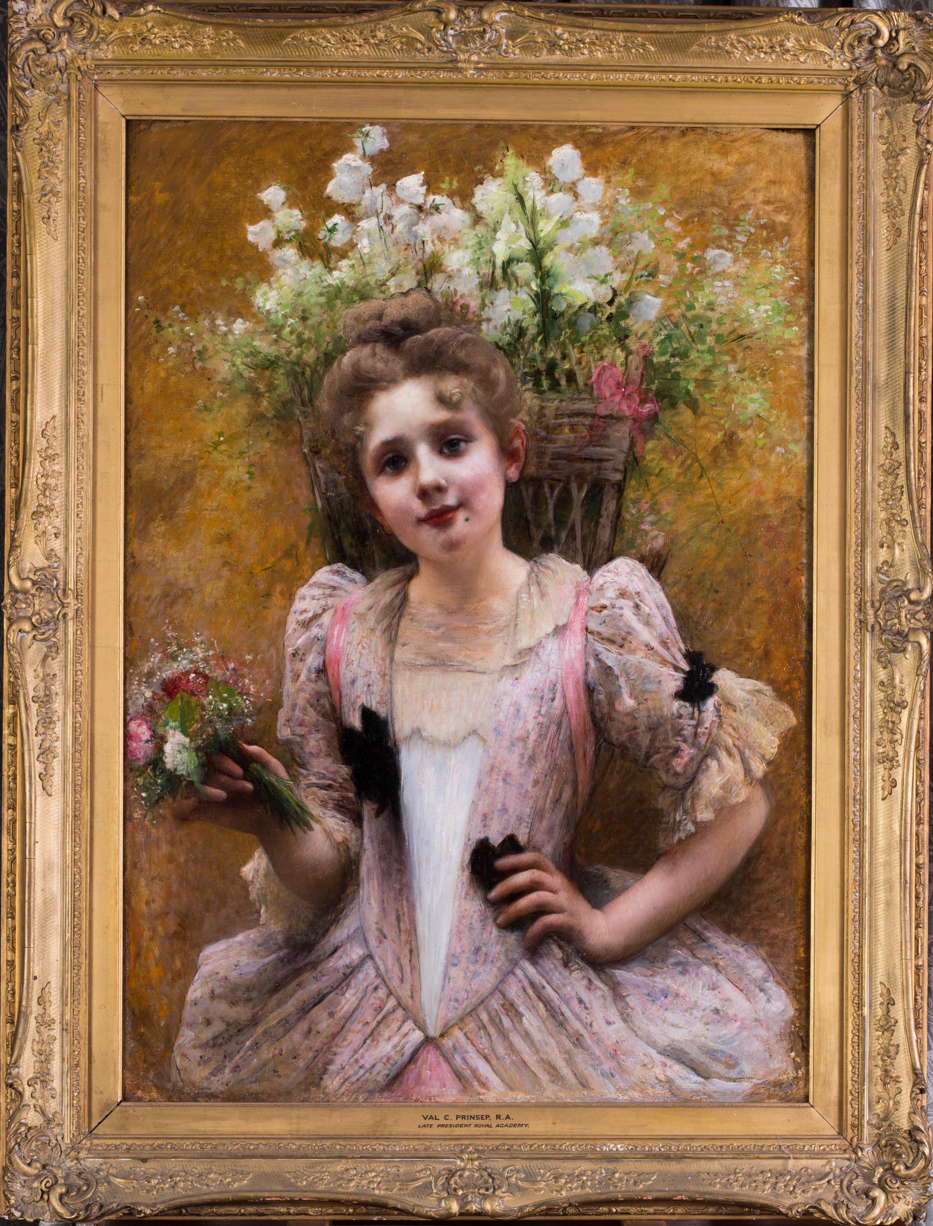 British, 19th Century, oil on canvas, 'The flower seller' by Prinsep RA - Pre-Raphaelite Painting by Valentine Cameron Prinsep RA 