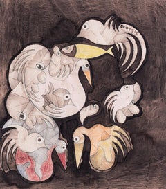 Une peinture britannique du milieu du 20e siècle intitulée « Outsider » de l'artiste admirée Scottie Wilson