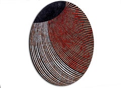 A large abstract, oval painting by British, contemporary artist Simon Bill