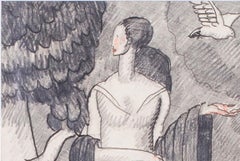 Jean Dupas art deco drawing, 'Jeune Femme Dans la Campagne'