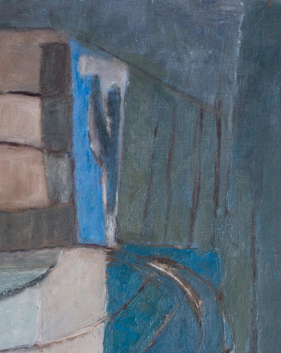 Mid 20th Century French abstract painting 'Abstract in blue, green and grey' 1