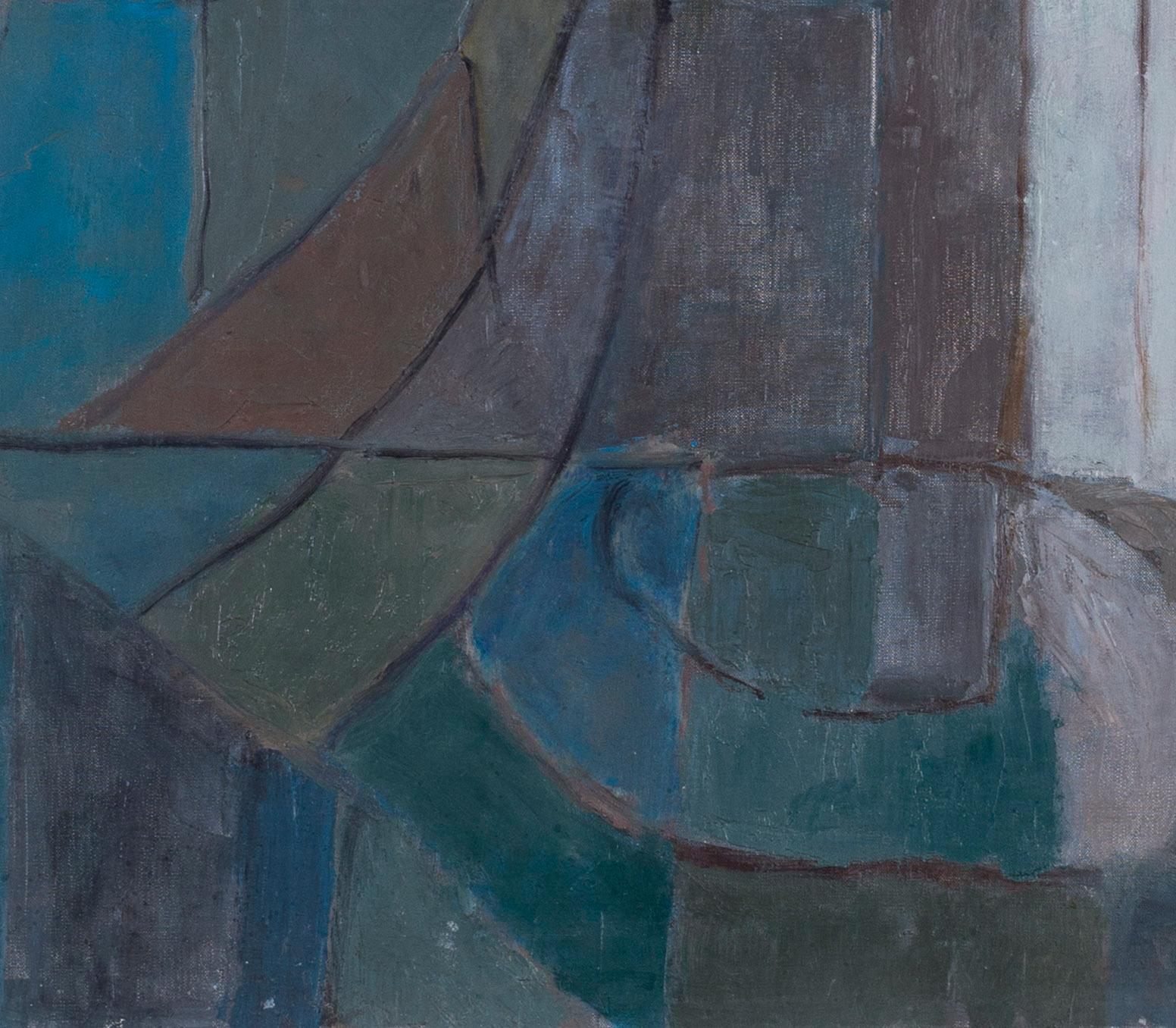 Mid 20th Century French abstract painting 'Abstract in blue, green and grey' 2