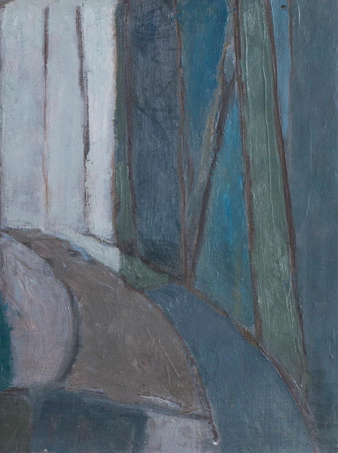 Mid 20th Century French abstract painting 'Abstract in blue, green and grey' 3