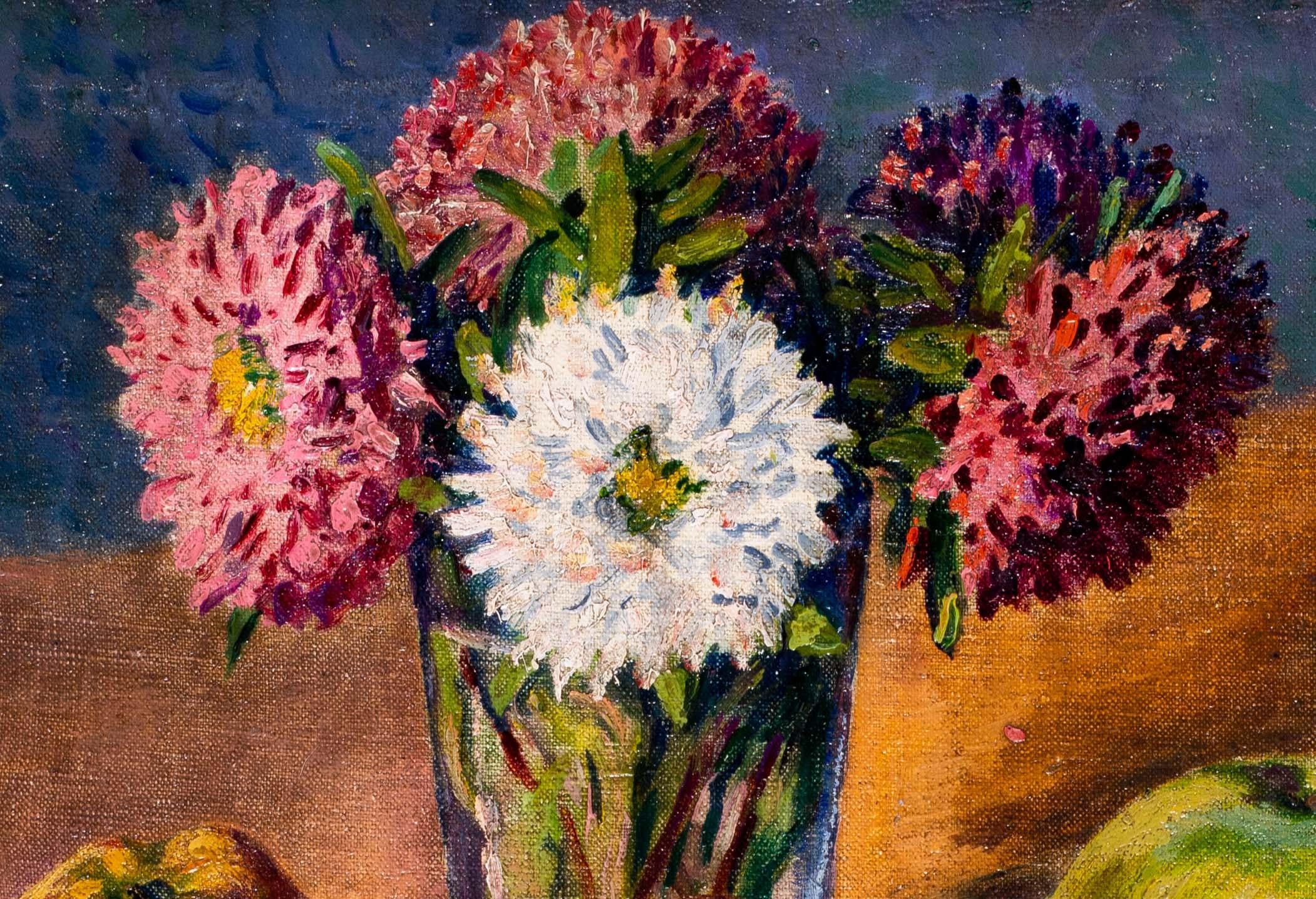 Gustave Cariot (French, 1872 -1950)
Nature morte au bouquet de fleurs, pomme et coings
Signed and dated ‘G. Cariot, 1933’ (lower right)
Oil on canvas laid down on board
10.1/4 x 13.1/8 in. (26 x 33.2 cm.)
Gustave Camille Gaston Cariot was a