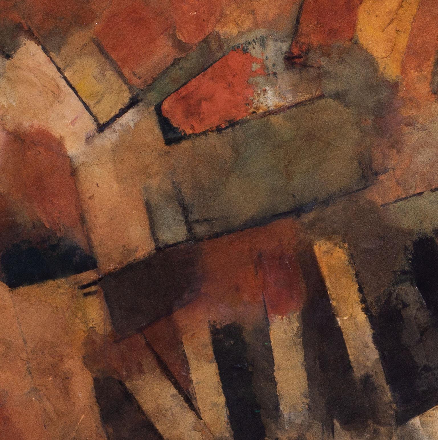 20th Century French abstracted landscape by Beatus Zumstein, autumnal shades For Sale 1