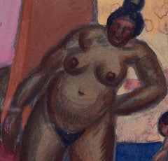 Aquarell aus dem 20. Jahrhundert mit türkischen Damen bei den Bädern in Istanbul