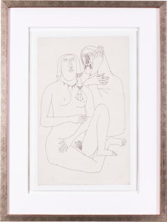 Souza, Indian 20th Century artist, drawing of two nudes