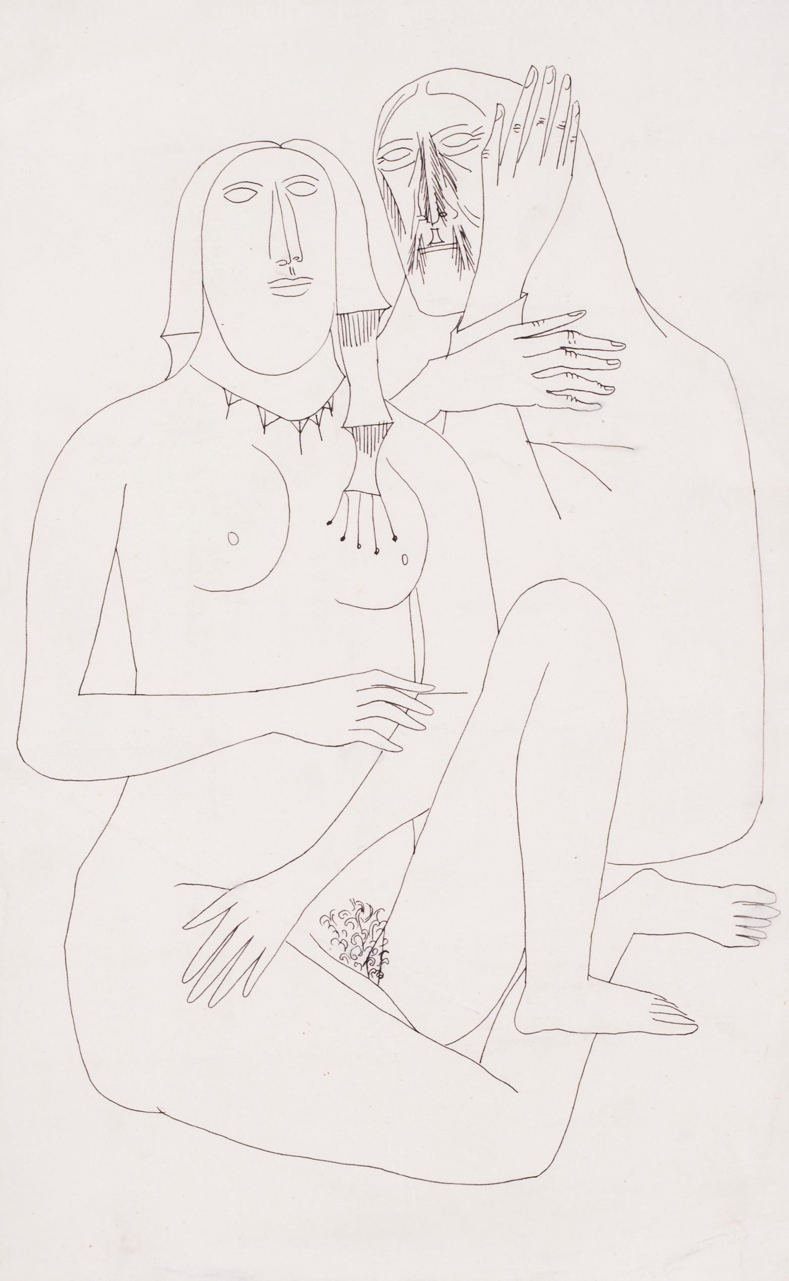 Souza, artiste indien du 20e siècle, dessin de deux nus - Expressionnisme abstrait Art par FRANCIS NEWTON SOUZA