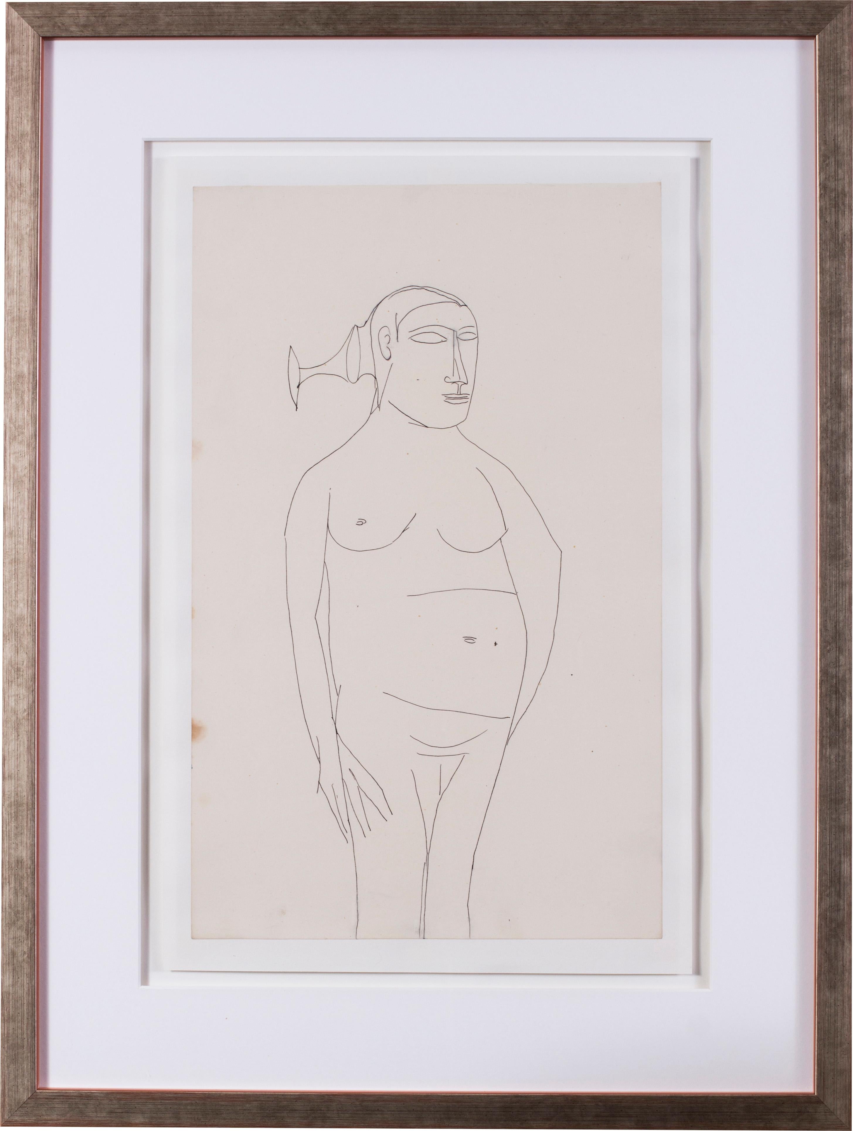 F.N. Souza Nude - Francis Newton Souza, Indian 20th Century artist, nude drawing