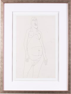 Francis Newton Souza, Indian 20th Century artist, nude abstract drawing