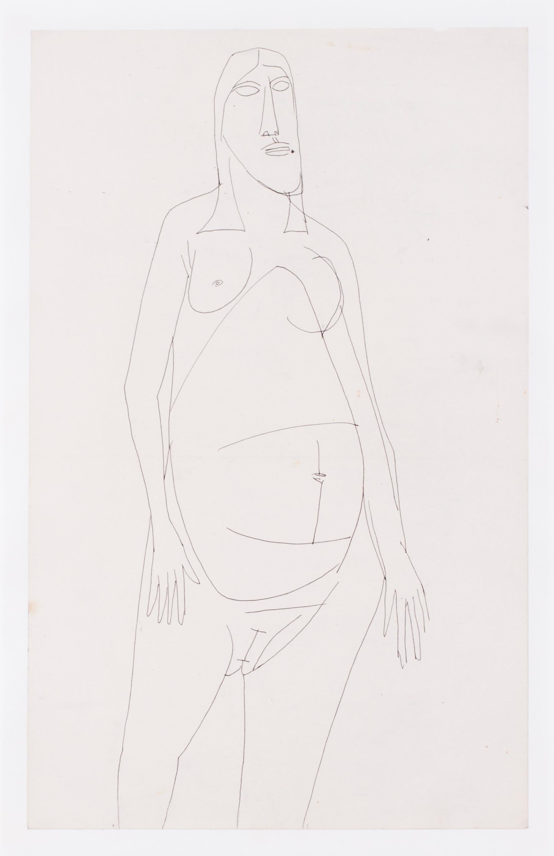 Francis Newton Souza, Indian 20th Century artist, nude abstract drawing For Sale 1