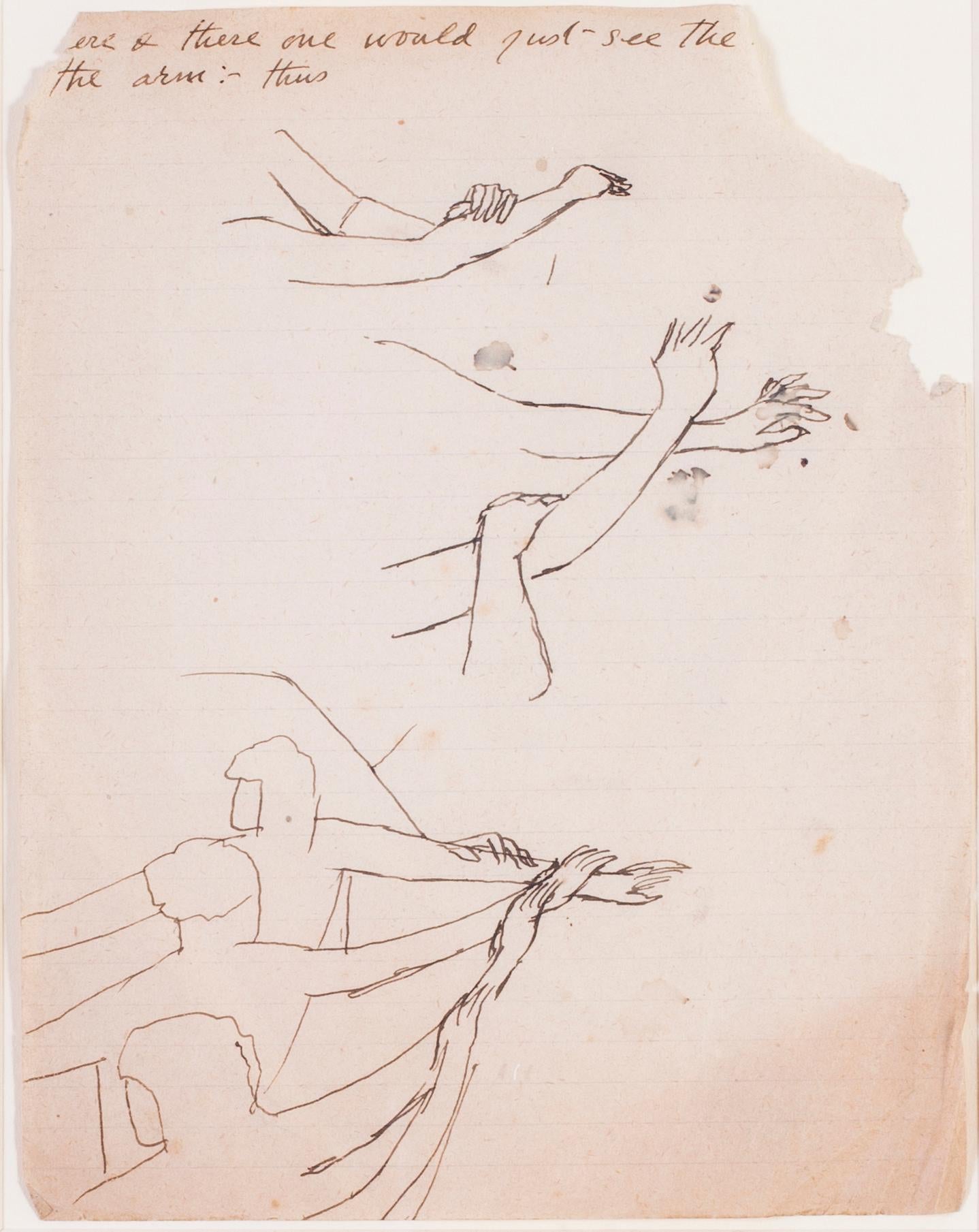 Sir Stanley Spencer RA (British, 1891 – 1959)
Studies of Arms, probably for soldiers at the Sandham Memorial Chapel, Burghclere
Pen and ink on paper
10 x 7.3/4 in. (25.5 x 20 cm.)

Provenance: Daphne Charlton

Spencer is known as one of Englands’