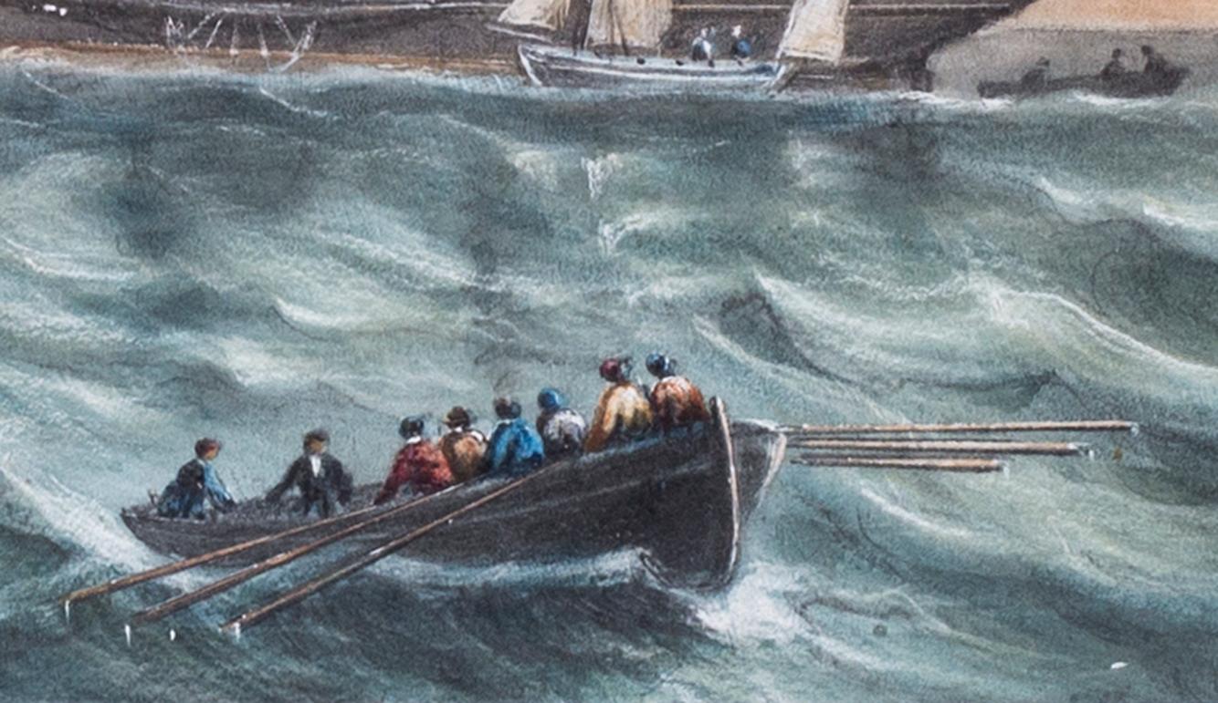 1850 American school, Franklin being piloted to Boston, watercolour on paper - Academic Art by Unknown