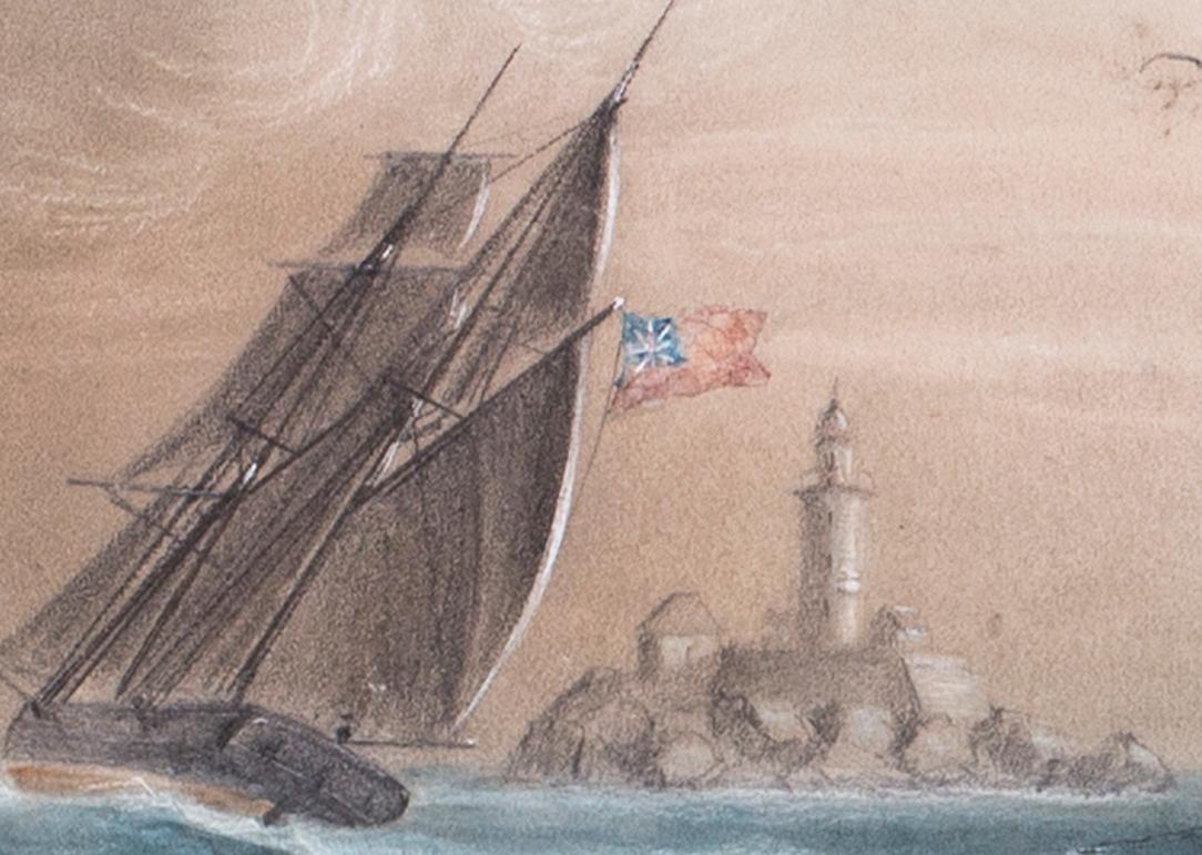 Escuela estadounidense, hacia 1850
'El vapor americano Franklin pilotado hacia Boston'
Lápiz y acuarela y color corporal
Inscripción 