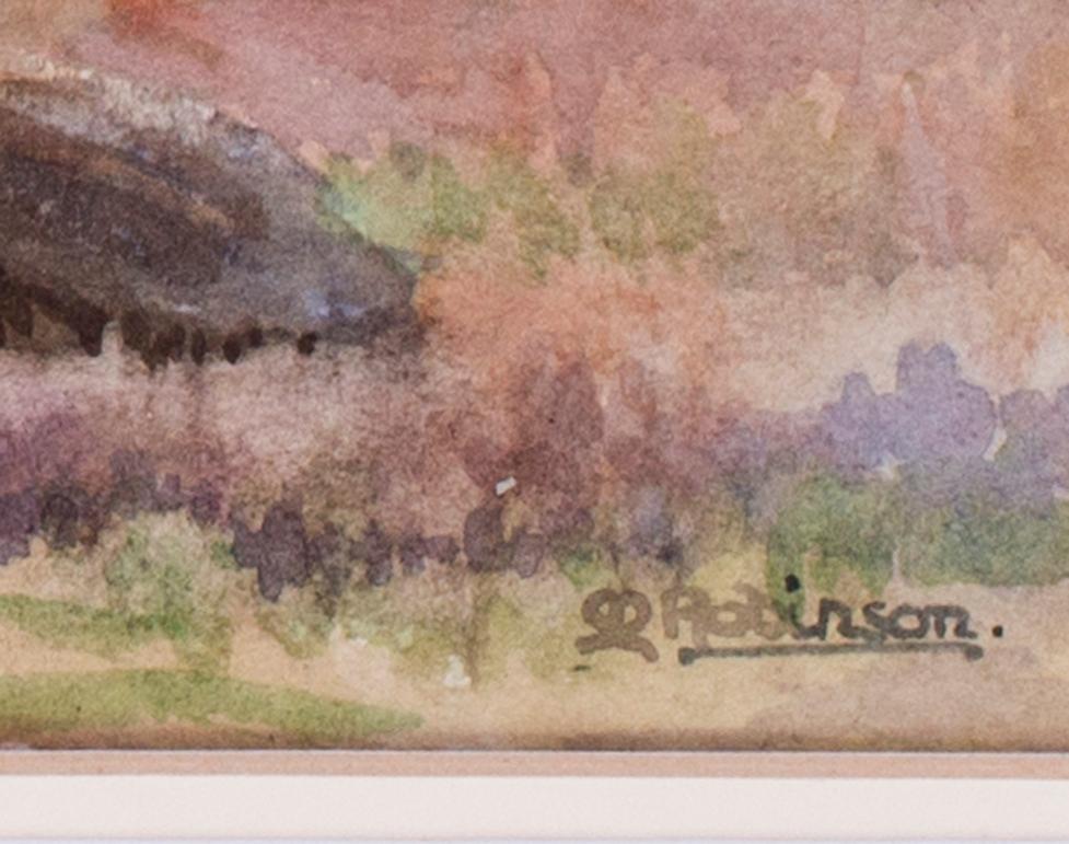 Paesaggio britannico del XIX secolo con pagliai dell'artista donna Robinson - Art di Mabel Catherine Robinson