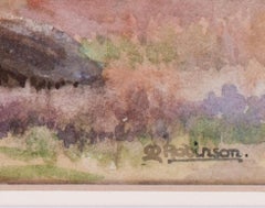 19th Century British landscape with haystacks by female artist Robinson