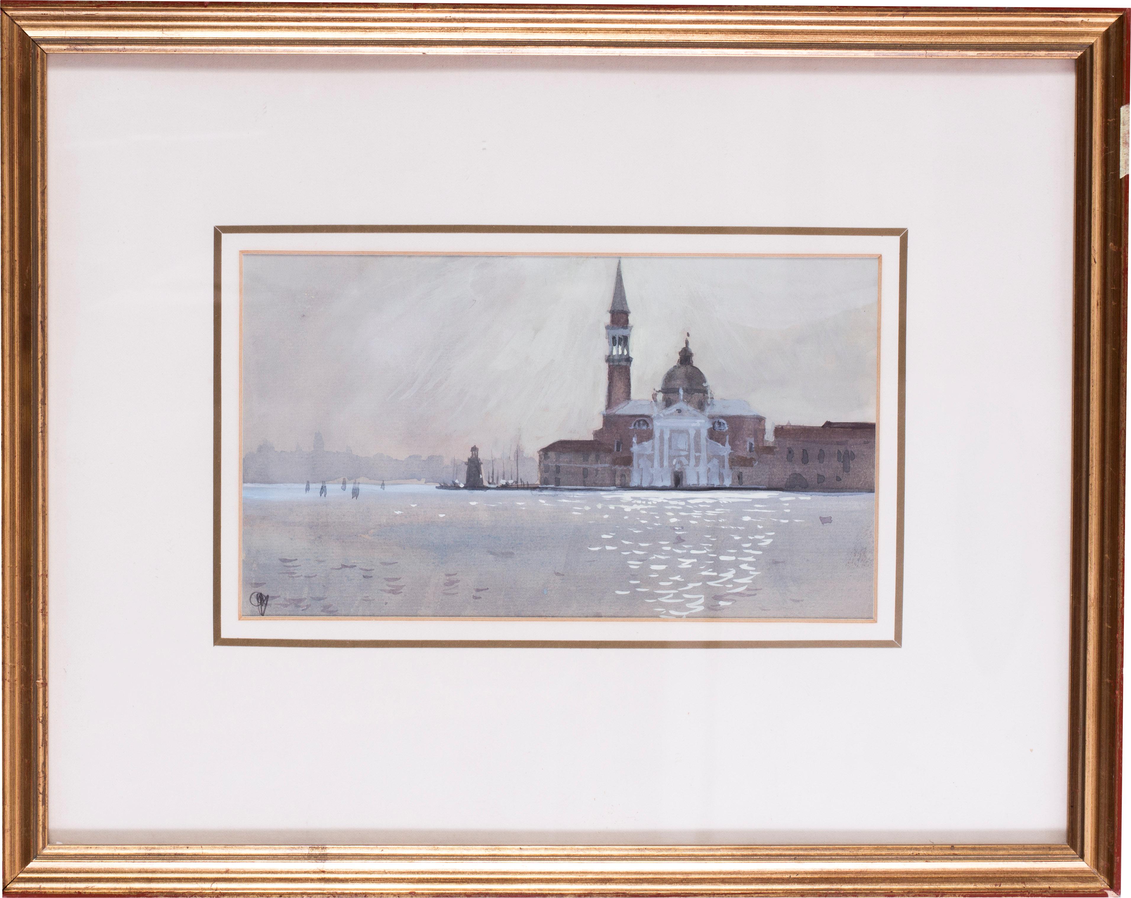 San Giorgio, Venedig, Sonnenaufgang durch Nebel, Aquarell um 1986 von John Doyle