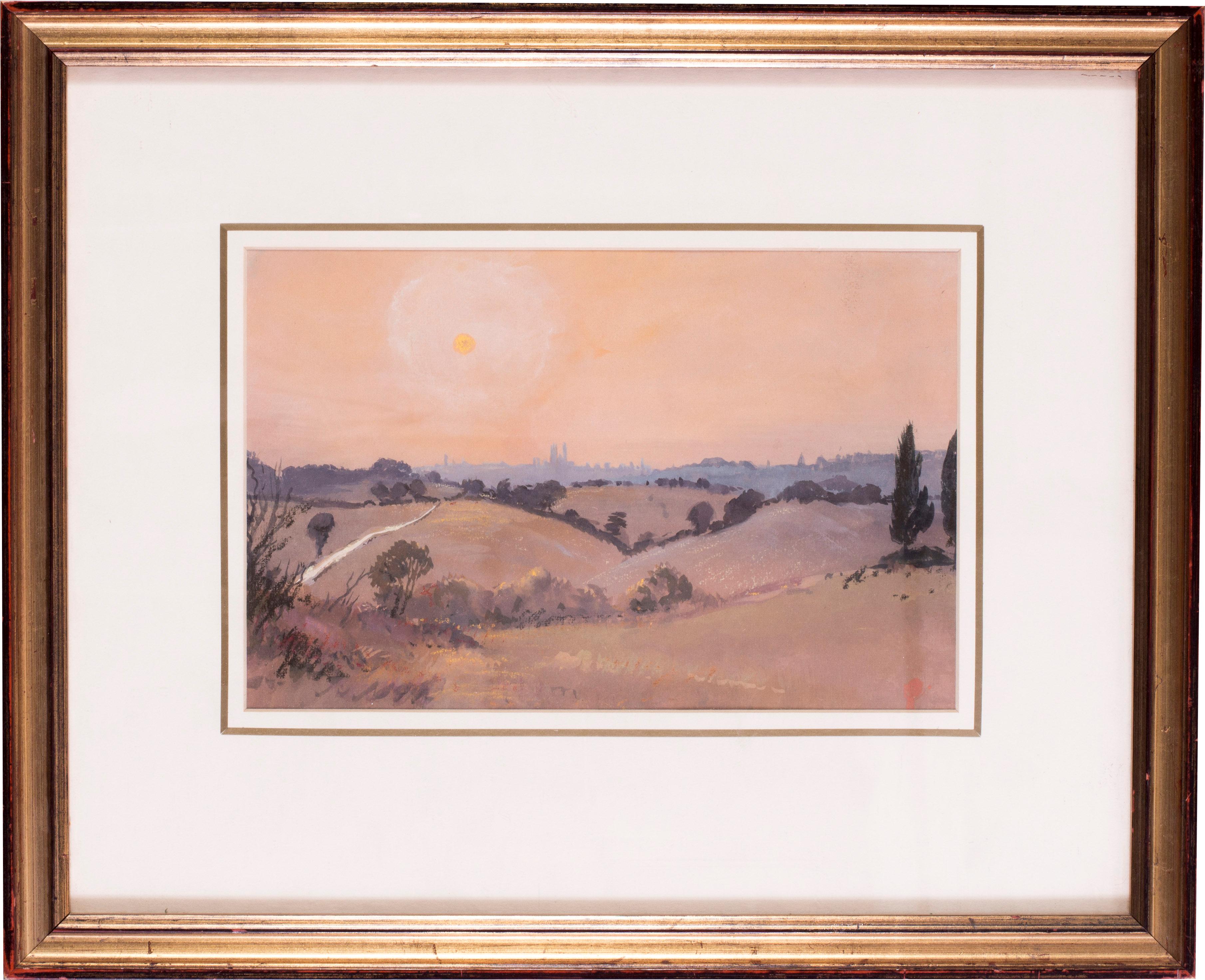 Siena sunset, Italy, watercolour by British artist John Doyle circa 1986