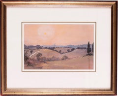 Vintage Siena sunset, Italy, watercolour by British artist John Doyle circa 1986