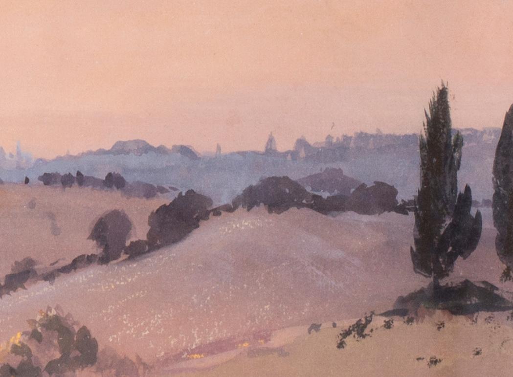 Puesta de sol en Siena, Italia, acuarela del artista británico John Doyle hacia 1986 2
