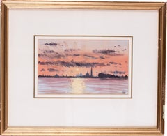 Venice sunset from the Lido, watercolour by British artist John Doyle