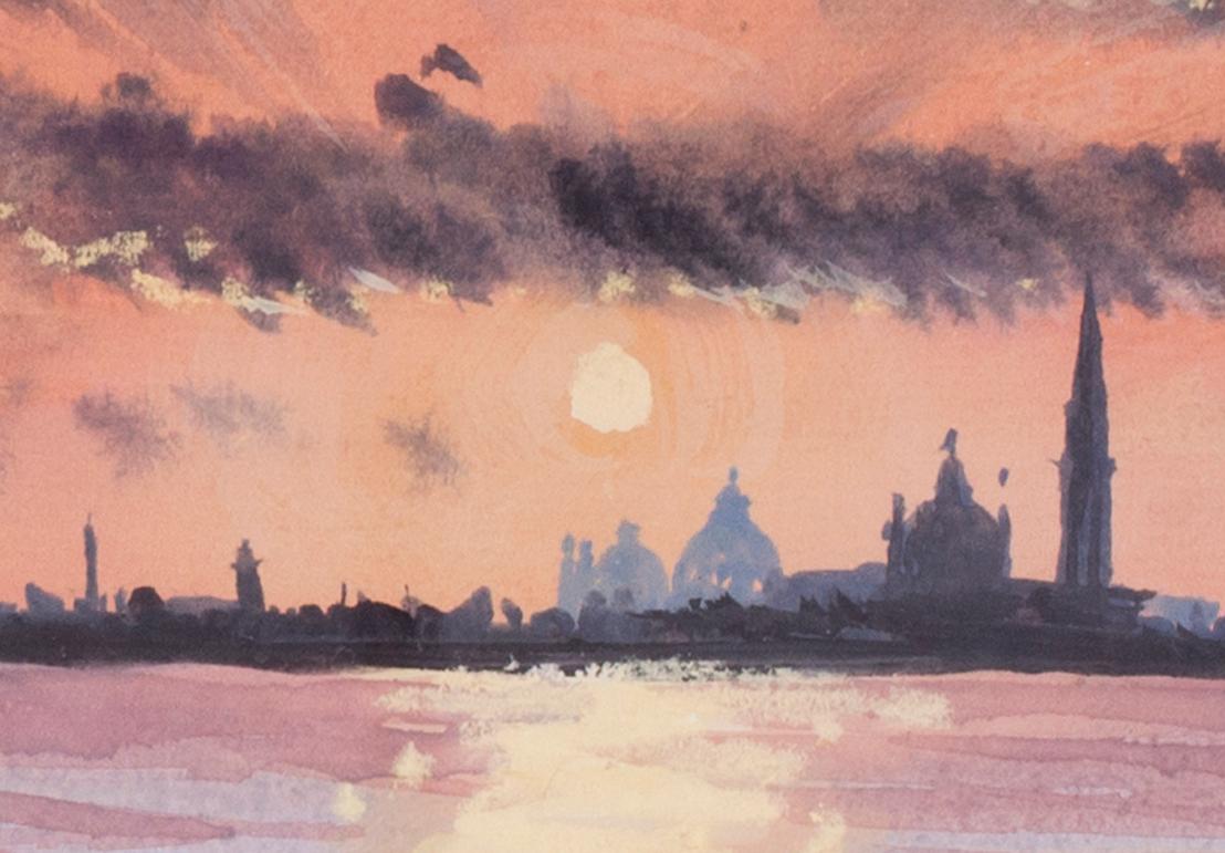 Le coucher de soleil de Venise depuis le Lido, aquarelle de l'artiste britannique John Doyle en vente 2