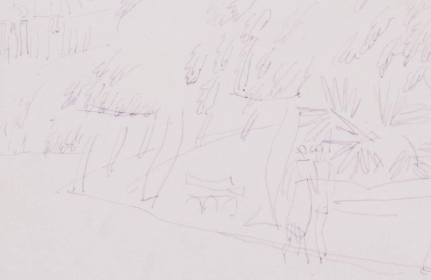 Original französische postimpressionistische Zeichnung von Menschen in einem Park von Jean Dufy 3