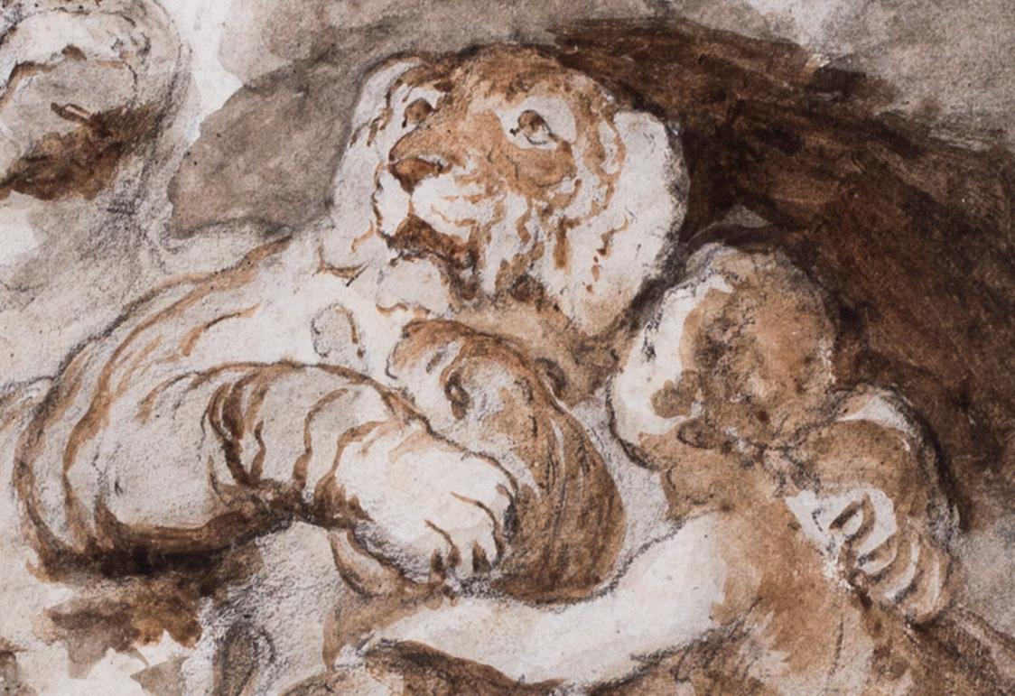 19th Century British drawing of a tiger, cubs and child attributed to Landseer For Sale 1