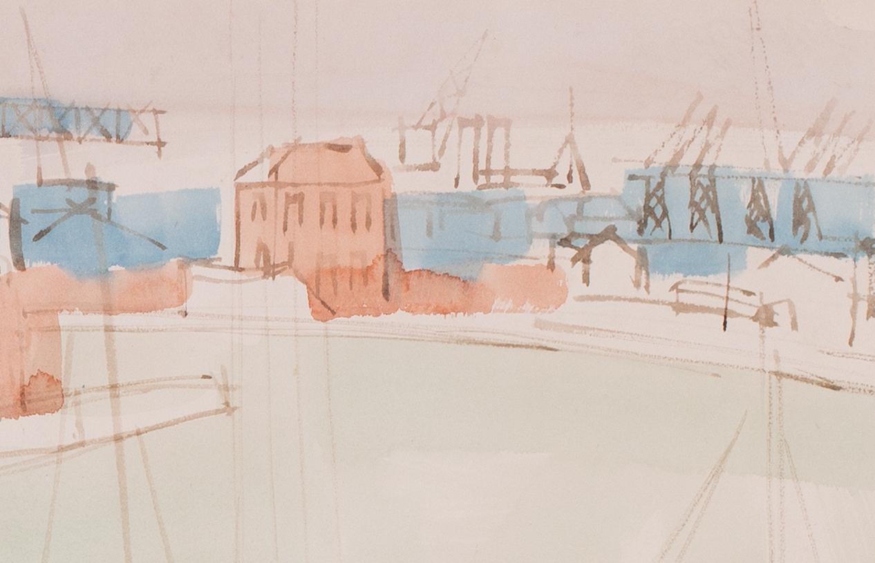 Jean Dufy, Aquarellgemälde des Hafens von Le Havre, Frankreich, 1925  im Angebot 2