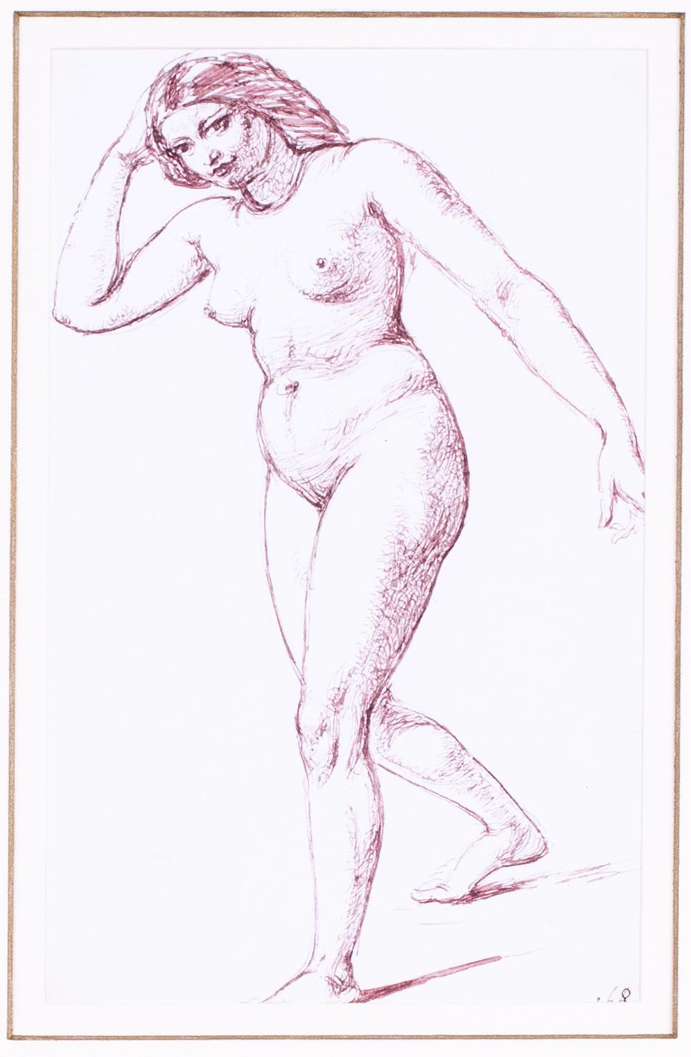 19th Century British pen and ink drawing of a nude by William Edward Frost For Sale 1