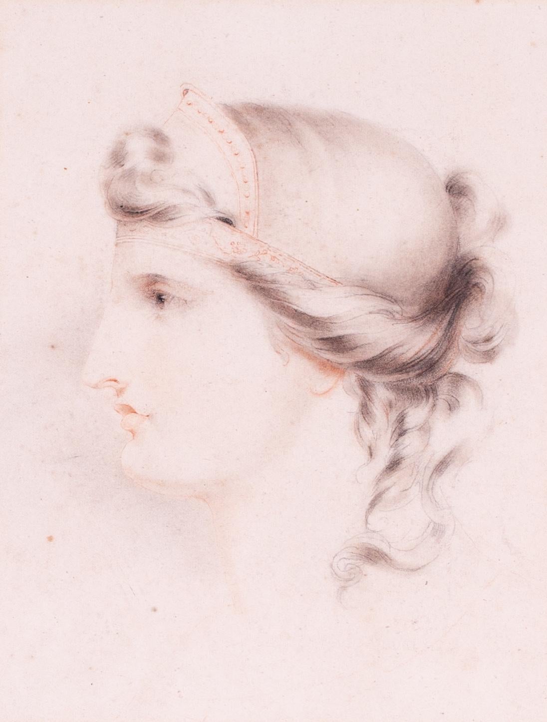 18th Century Italian head study of a Roman maiden - Art by Giovanni Battista Cipriani
