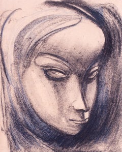 British Art Deco drawing of a young girl by female artist Elsie Mariam Henderson