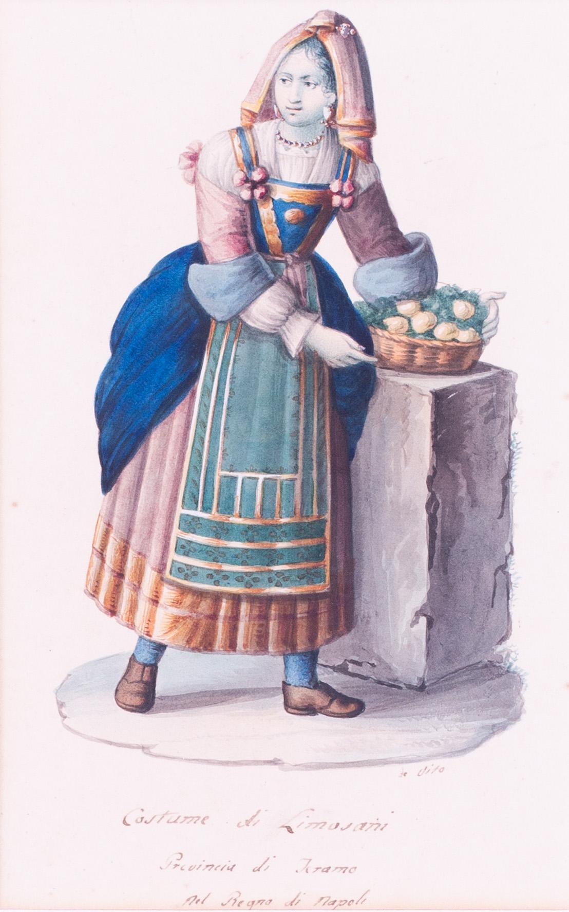 Set of three watercolour drawings of 19th Century Italian costumes, Naples  5