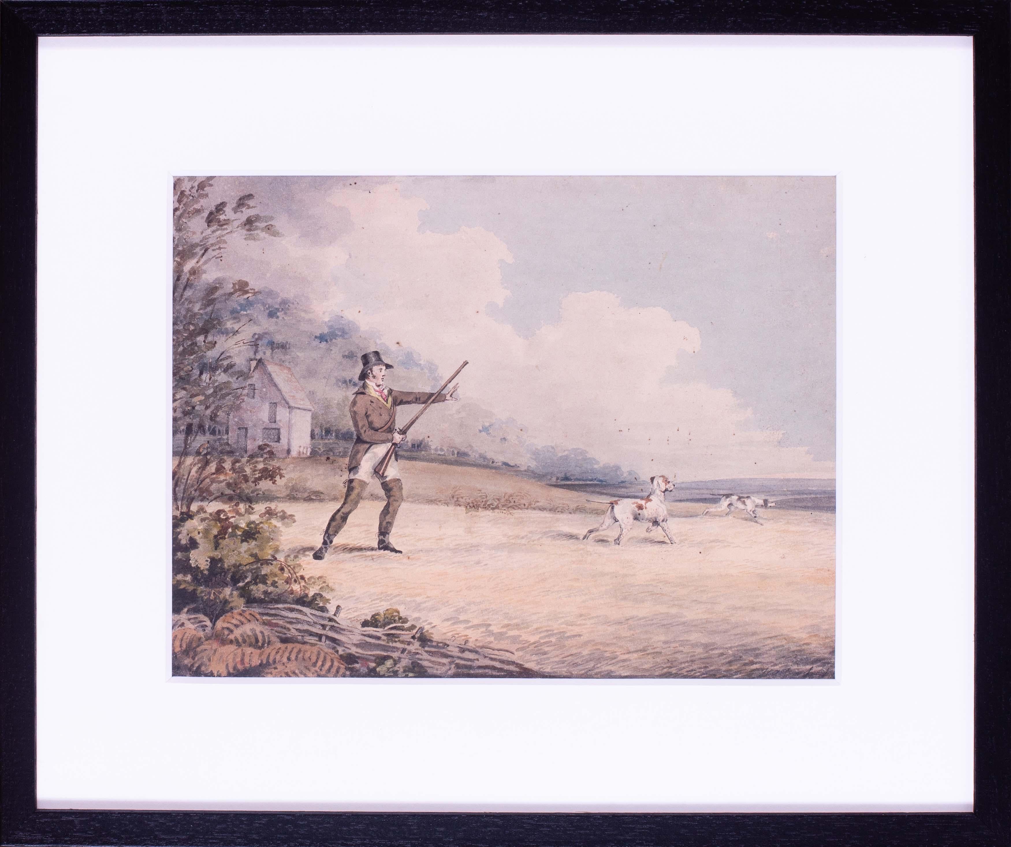 Pair of British hunting watercolours, 19th Century with dogs and wildfowl - Academic Art by Henry Thomas Alken