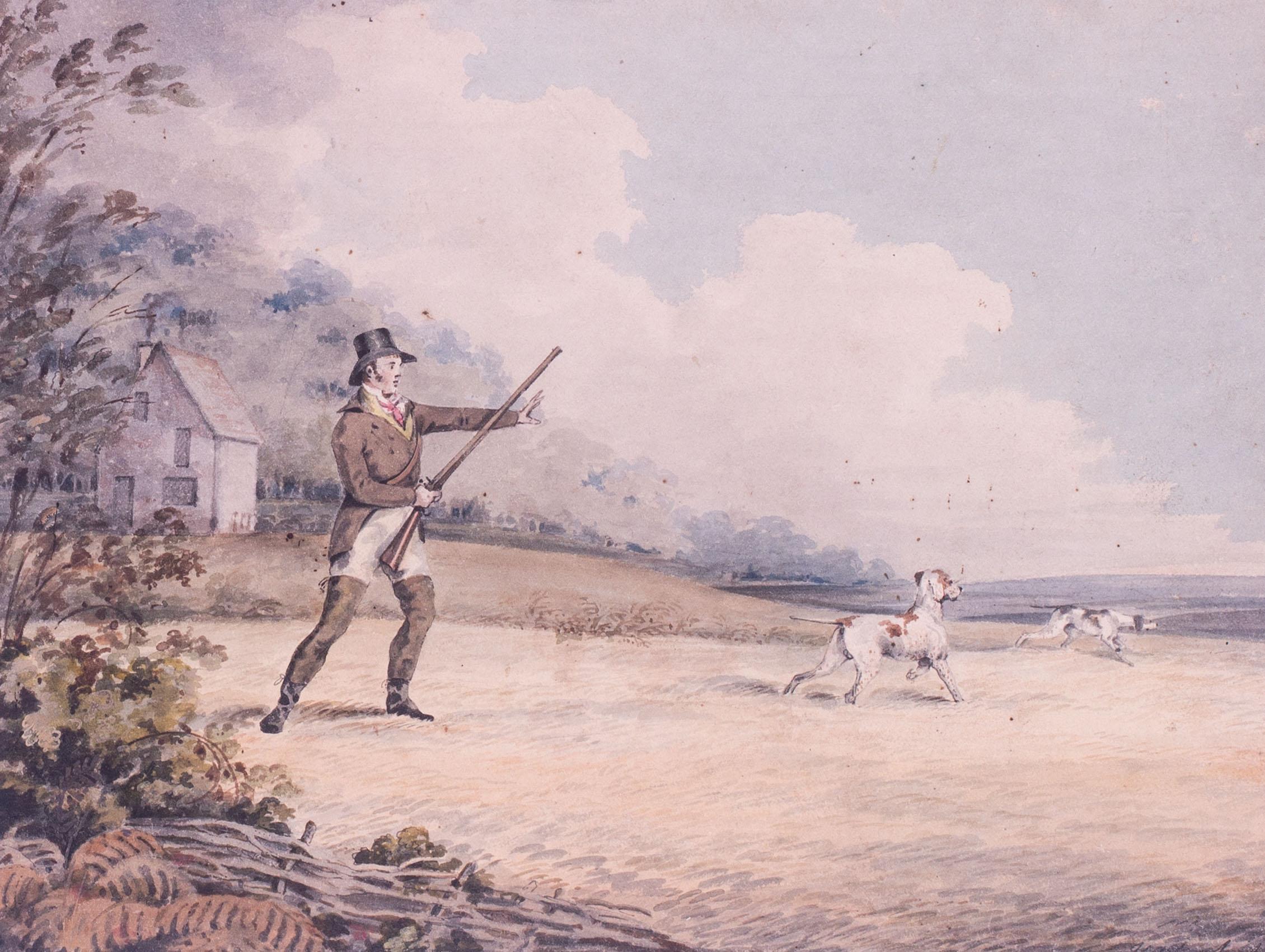 Pair of British hunting watercolours, 19th Century with dogs and wildfowl 2
