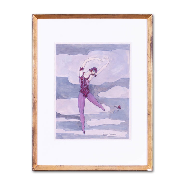 Art Deco painting of a Prima Ballerina dancing in the clouds  For Sale 4